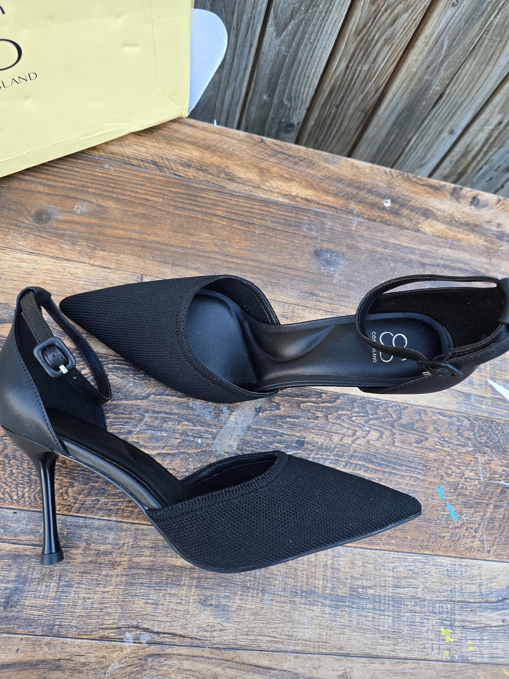 Cosy Island Black Pointed Toe Ankle Strapped Stiletto Heels Women Size 7 - Picture 15 of 16